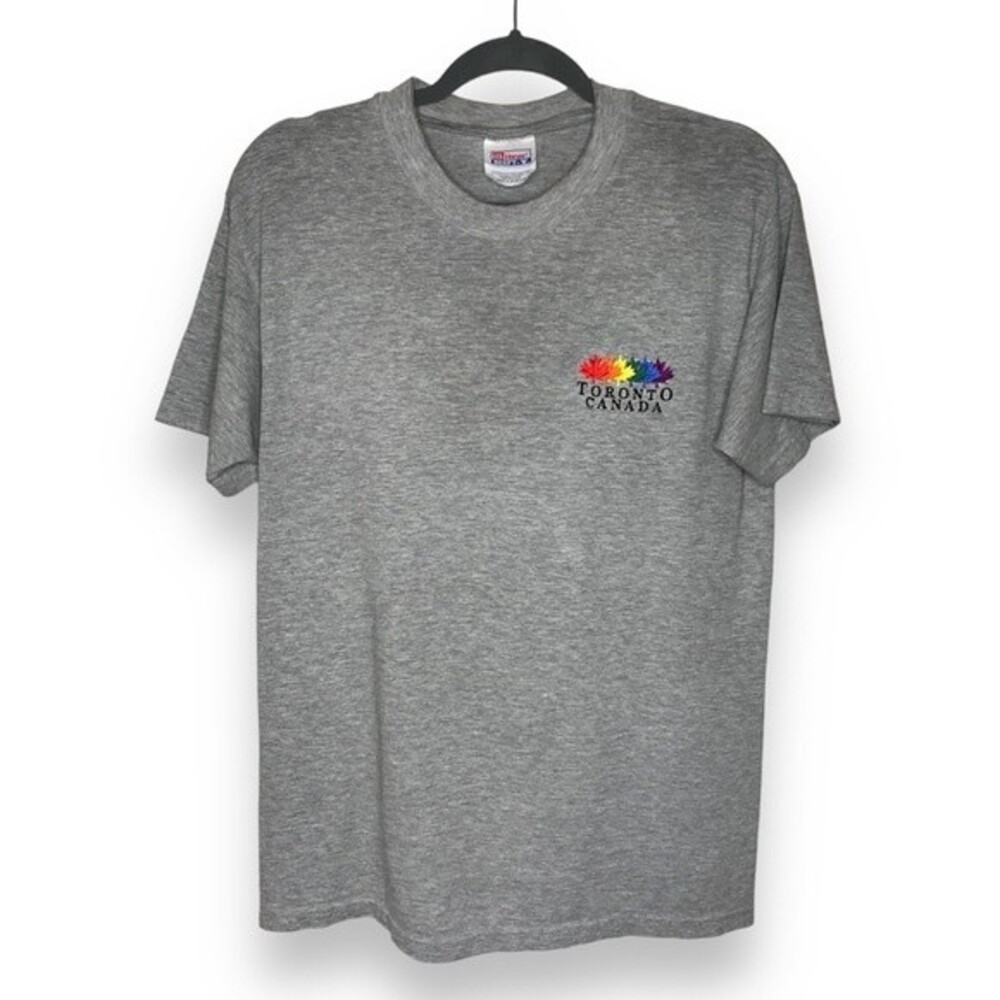 Vintage Hanes Beefy T Embroidered Toronto Canada Maple Leaves Gray Shirt Medium
